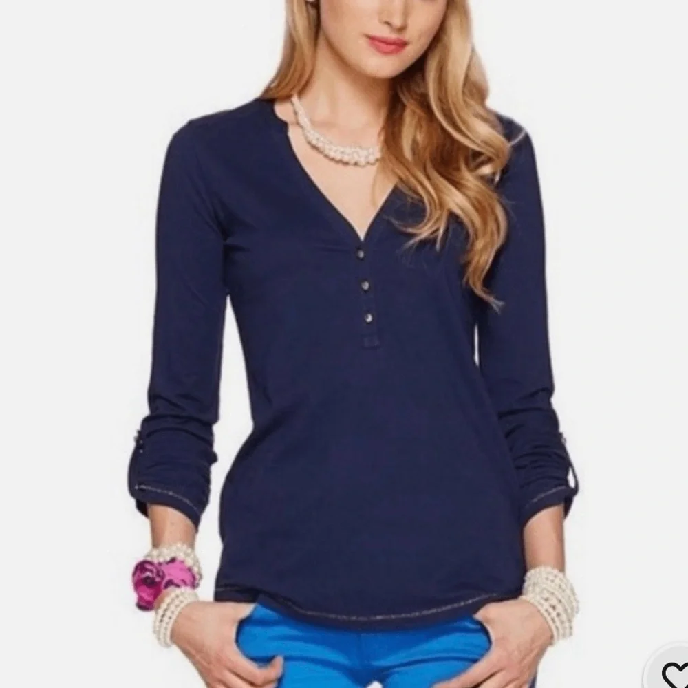 Lilly Pulitzer Deep Blue Long Sleeve Top Size Small